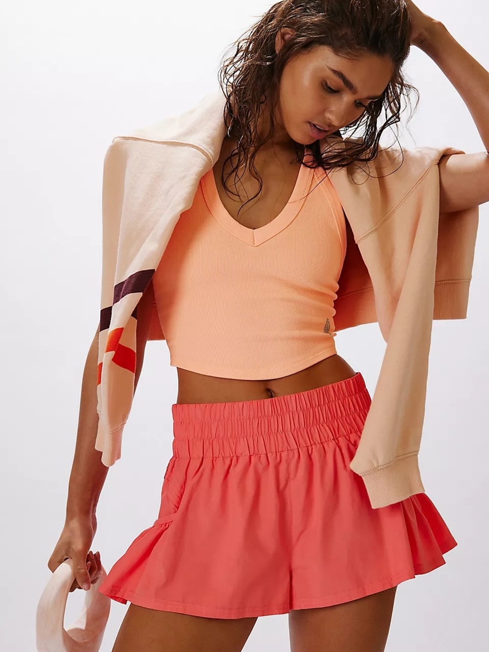 Free People FP Movement Coral Get Your Flirt On Shorts S